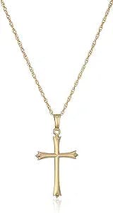 Amazon Collection Ladies' 14k Gold Filled Polished Embossed Cross Pendant Necklace, 18"