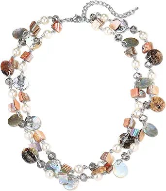 Noessla Shell Beaded Turquoise Necklace Handmade Boho Choker Necklaces for Women with Seashell Pendant Fashion Costume Jewelry