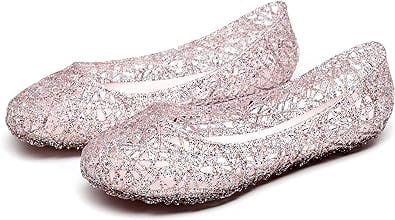 WENOREG Women's Glitter Hollowed Flat Clear Jelly Sandals,Summer Comfortable Slip On Crystal Soft Breathable Hollow Ballet Flats Loafers