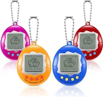 4 Pieces Virtual Electronic Digital Pet Keychain Game Digital Game Keychain Nostalgic Virtual Digital Pet Retro Handheld Electronic Game Machine with Keychain for Boys Girls, Purple, Red, Yellow, Blue