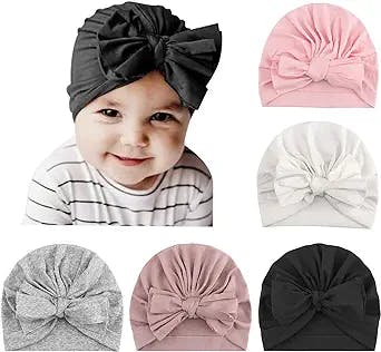 DRESHOW BQUBO 5 Pieces Baby Turban Hats Turban Bun Knot Baby Infant Beanie Baby Girl Soft Cute Toddler Cap