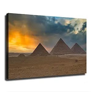 World Tourist Attraction Egyptian Pyramids Poster Canvas Wall Art Decoration Living Room Kitchen Bathroom Decoration Painting HD Printing Gift for Men Women (Framed,24×36inch)