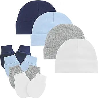 Zando Baby Hats Newborn Hospital Hat Infant Beanie Cap for Premie Baby Boys Grils Hats and Scratch Mitten Set 0-3 Months