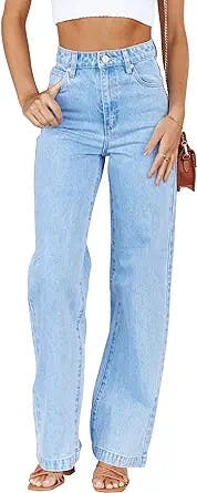 PLNOTME Women's High Waisted Jeans Boyfriend Baggy Straight Leg Casual Denim Pants