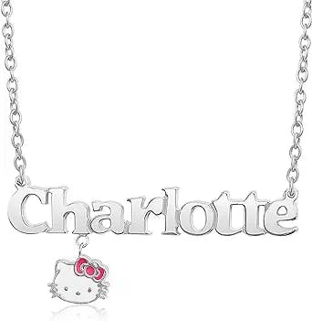 Hello Kitty Custom Name Necklace, 14k Gold Plated Silver and Sterling Silver Name Necklace Personalized, Face