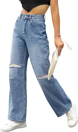 Y2K Look Approved: Wide Leg Ripped Jeans for Women