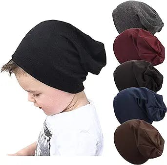 DRESHOW BQUBO 5 Pack Unisex Baby Hats for Kids Cotton Skull Caps Soft Cute Knit Cap Baby Toddler Beanie