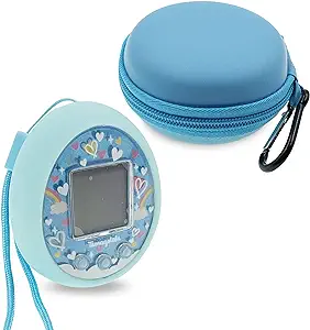 LeoTube Protective Carrying Case and Silicone Skin Shell Cover for Tamagotchi on Interactive Pet Machine, Compatible Tamagotchi on Accessory (Blue)