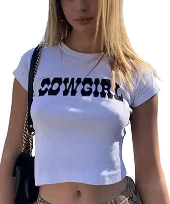 MISSACTIVER Women’s Sexy Vintage Graphic and Letter Print Crop Top Casual Summer Slim Short Sleeve Crop T-Shirt