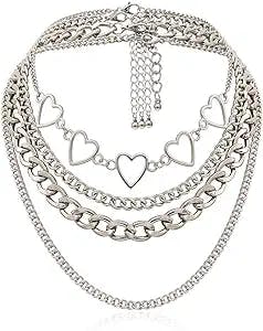 MGGFBLEY Egirl Jewelry Egirl Lock Chain Necklace Statement Lock Key Pendant Necklace Silver Set Eboy Long Multilayer Chains Punk Choker
