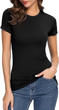 Women's Crewneck Slim Fitted Short Sleeve T-Shirt Stretchy Bodycon Basic Tee Tops