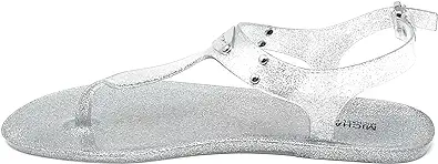 Michael Kors MK PLate Jelly Glitter Sandal, Silver, Size 7