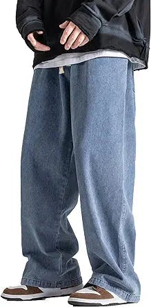 DOSLAVIDA Men's Hip Hop Jean Joggers Loose Fit Streetwear Biker Baggy Jeans Pants Stylish Printed Cargo Denim Pants