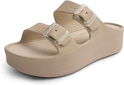 Lemon Jelly Women's Platform Sandals - Casual Double-Buckled Water-Friendly Wedges for Beach - Comfortable, Lightweight Slip-On Sandals for Ladies - Cute, Versatile Chunky Summer Slides