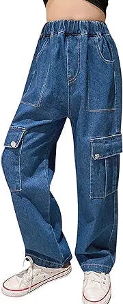 Happy Cherry Wide Leg Cargo Pants for Girls Y2K Baggy Jeans Aesthetics Parachute Pants Hip Hop Denim Grunge Pants