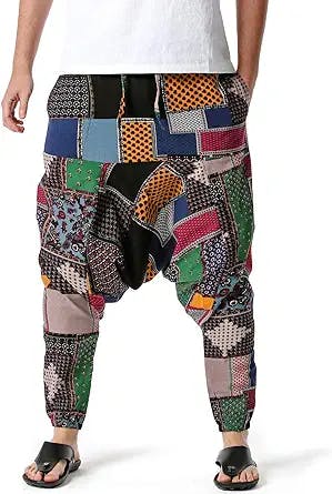 LucMatton Men's Casual Retro Style Pattern Print Jogger Pants with Elastic Waist