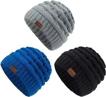 ViGrace Kids Winter Knit Hat Warm Fleece Lined Hats Children Cable Baby Beanie Skull Cap for Girls Boys