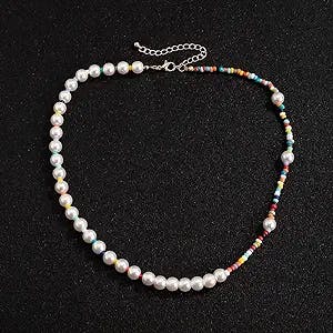 Oyalma Y2K Irregular Imitation Pearl Choker Necklace For Women/Men Colorful Rainbow Beads Necklace Bohemian Jewelry On Neck 2021-14111