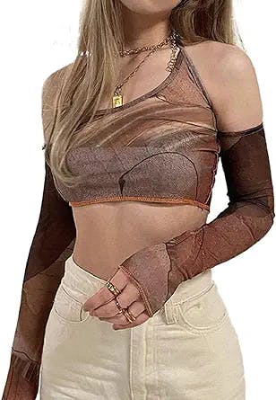 NUFIWI Y2K Hollow Out Patchwork Crop Camis with Gloves Tank Tops Off Should