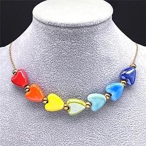 Y2K Rainbow Colorful Ceramic Love Heart Necklace: The Perfect Early 2000s A