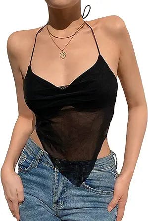 Cute Summer Sexy Crop Top for Women Summer Sleeveless Deep V Neck Trendy Halter Cropped Tank Tops
