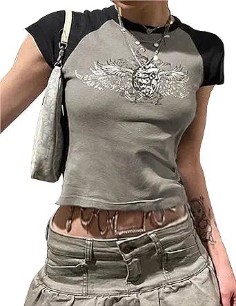 Lancifolium Women’s Unique Designed T Shirt Harajuku Cute Egirl Crop Tops (Short Sleeve/Long Sleeve)
