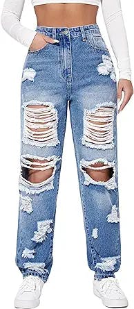 Rip and Roll in Style: Floerns Women's Ripped High Waist Boyfriend Jeans Re