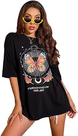 Floerns Women's Casual Graphic Print Short Sleeve Loose T Shirt Top