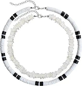 ZYIJUNY White Clam Chips Puka Shell Surfer Necklace Collar Choker Puka Shells Necklace with Coconut Wood Beads with Extended Chain For Mens