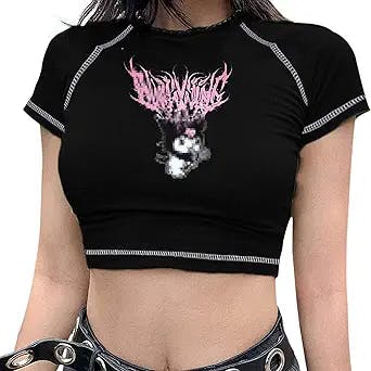 Get ready to rock the Y2K grunge aesthetic with the Womens Y2K Top Gothic E