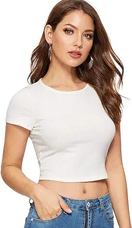 SweatyRocks Women's Basic Short Sleeve Crop Top Slim Fit T-Shirt Tops Revie