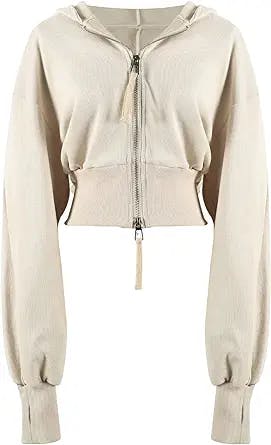 Yimoon Women's Cropped Zip Up Hoodie Long Sleeve Workout Sweatshirts Y2K Cardigan Jacket Hooded Crop Tops