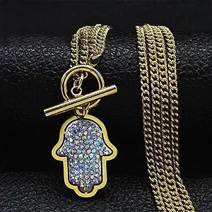 Hamsa Hand Choker Y2K Necklaces Stainless Steel Chain Statement Hand of Fatima Amulet Necklace Islamic Jewelry Gift