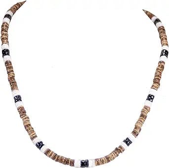 BlueRica Tiger Coconut Beads & Black Puka Shell Beads Necklace