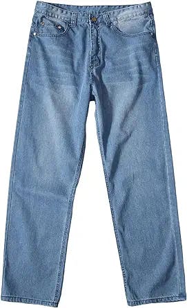 Mens Loose Fit Hip Hop Jeans Retro Relaxed Fit Skateboard Denim Pants Classic Vintage Plain Washed Baggy Jean