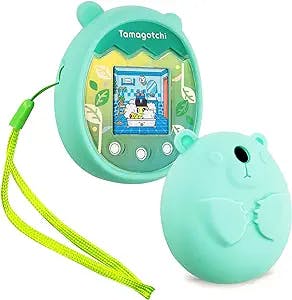 Silicone Protective Case Compatible with Tamagotchi Pix Virtual Pet Game Machine,Travel Soft Skin Cover Shell for Tomagatchie Giga Pet Mini Toy,Travel Carry Pouch Sleeve with Hand Strap-NGreen