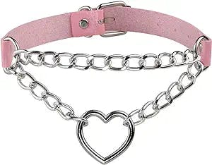 MILAKOO PU Leather Punk Choker Necklaces Circle/Heart Charm Adjustable Collar Necklace for Women