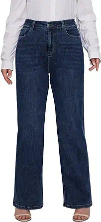 LEIJIJEANS Plus Size Baggy Jeans for Women Wide Leg Women Jeans Full Length Mom High Waist Tall Loose Wide Leg Pants