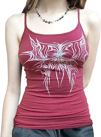 Fairy Grunge Crop Cami Top for Women Aesthetic Graphic Crop Top Gothic Sleeveless Backless Camisole Y2k Streetwear