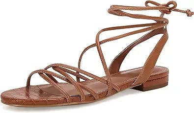Ermonn Women's Lace-up Flat Sandals Strappy Open Toe Slingback CrissCross Casual Summer Slides