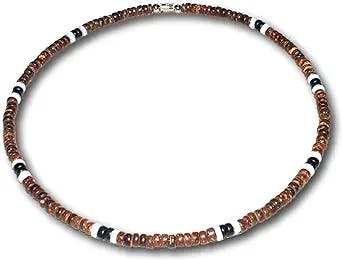Native Treasure - Mens/Womens Dark Brown Black Coco, 2 White Puka Shell Surfer Tropical Beach Necklace - 5mm (3/16")
