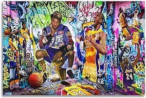YiYLunneo Kobe Bryant Graffiti Art Poster Basketball Superstar Poster 90s Canvas Wall Art Room Aesthetic Decor Posters 12x18inch(30x45cm)