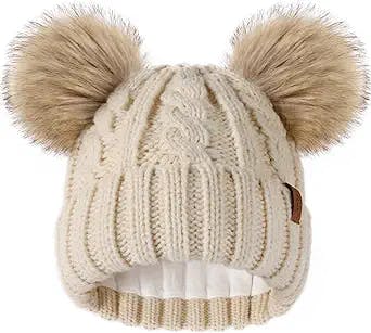 FURTALK Toddler Girls Boys Winter Hat Kids Pom Pom Beanie Hats Baby Faux Fur Pom Beanies Warm Soft Toddler Hats