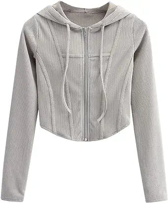 Xishiloft Women's Crop Top Hoodie Jacket Y2k Slim Fit Knitted Long Sleeve Bustier Sweatshirt Cardigans