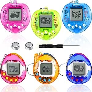 6 Pieces Virtual Pets Keychain Digital Nostalgic Electronic Pets Keychain Easter Gift Pet Key Chain 90s Handheld Games Electronic Pets Game Keyring with 1 Screwdriver 2 Button Battery (Mixed Style)