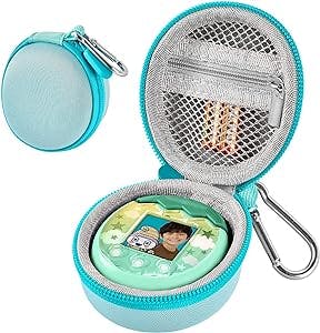 Case Compatible with Tamagotchi Pix/ for Tamagotchi On Virtual Pet, Portable Mini Toy Carrying Storage Bag Cover with Accessories Mesh Pocket ( Box Only) - Green