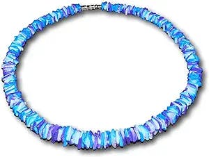 Native Treasure Puka Chip Clam Shell Necklace Tie-Dyed Blue, Violet and White Choker