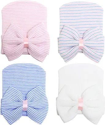 Zando Newborn Hospital Hat Toddler Beanie Baby Boy Girl Knot Headbands with Big Bows Infant Baby Nursery Caps