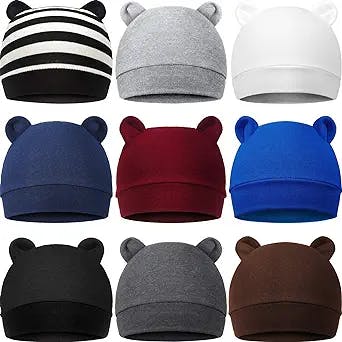Geyoga 9 Pieces Newborn Baby Hat Bear Ears Infant Caps Baby Boy Girl Toddler Hats Beanie Caps, 2 Ears