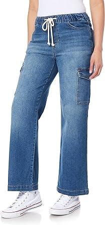 WallFlower Women's Tomboy Relaxed Cargo Denim Mid-Rise Insta Stretch Juniors Jeans